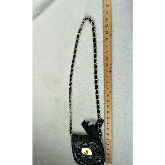 Talbots Black Quilted Leather Crossbody Bag Gold Chain Strap Bow Patent Finish - Picture 9 of 9